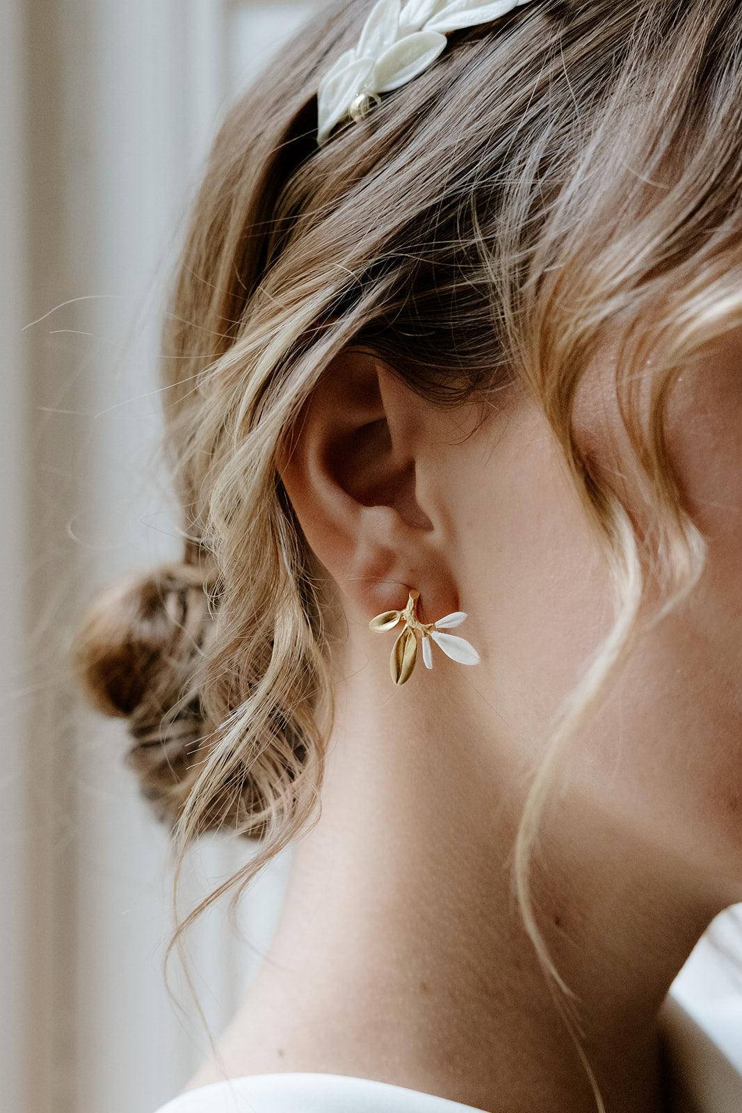 Olive - Boucles d’oreilles Puces en Céramique et Plaqué or 16K
