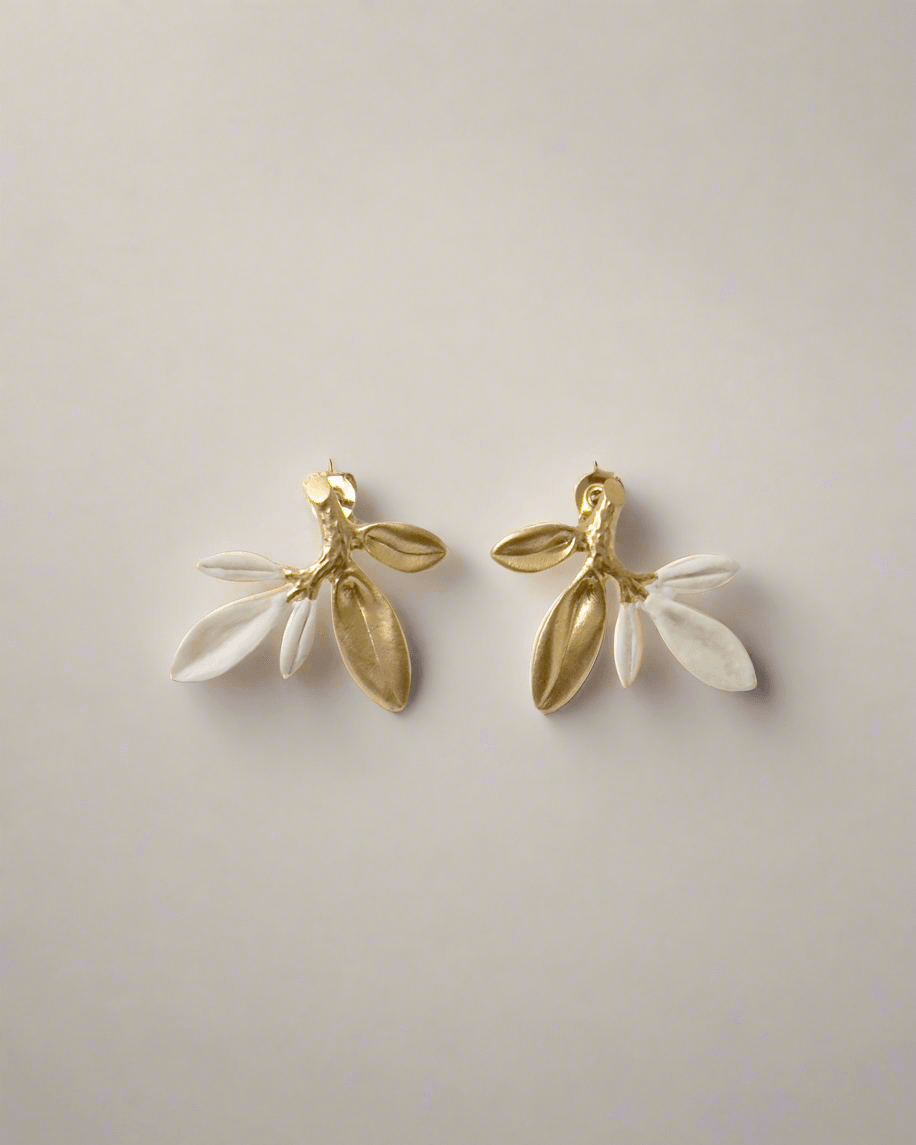 Olive - Boucles d’oreilles Puces en Céramique et Plaqué or 16K