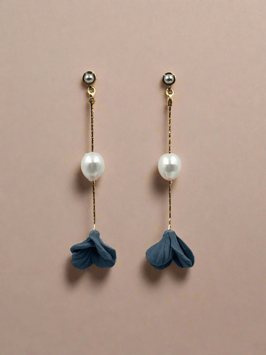 Pearl Petal - Natural Pearl & Ceramic Dangle Earrings