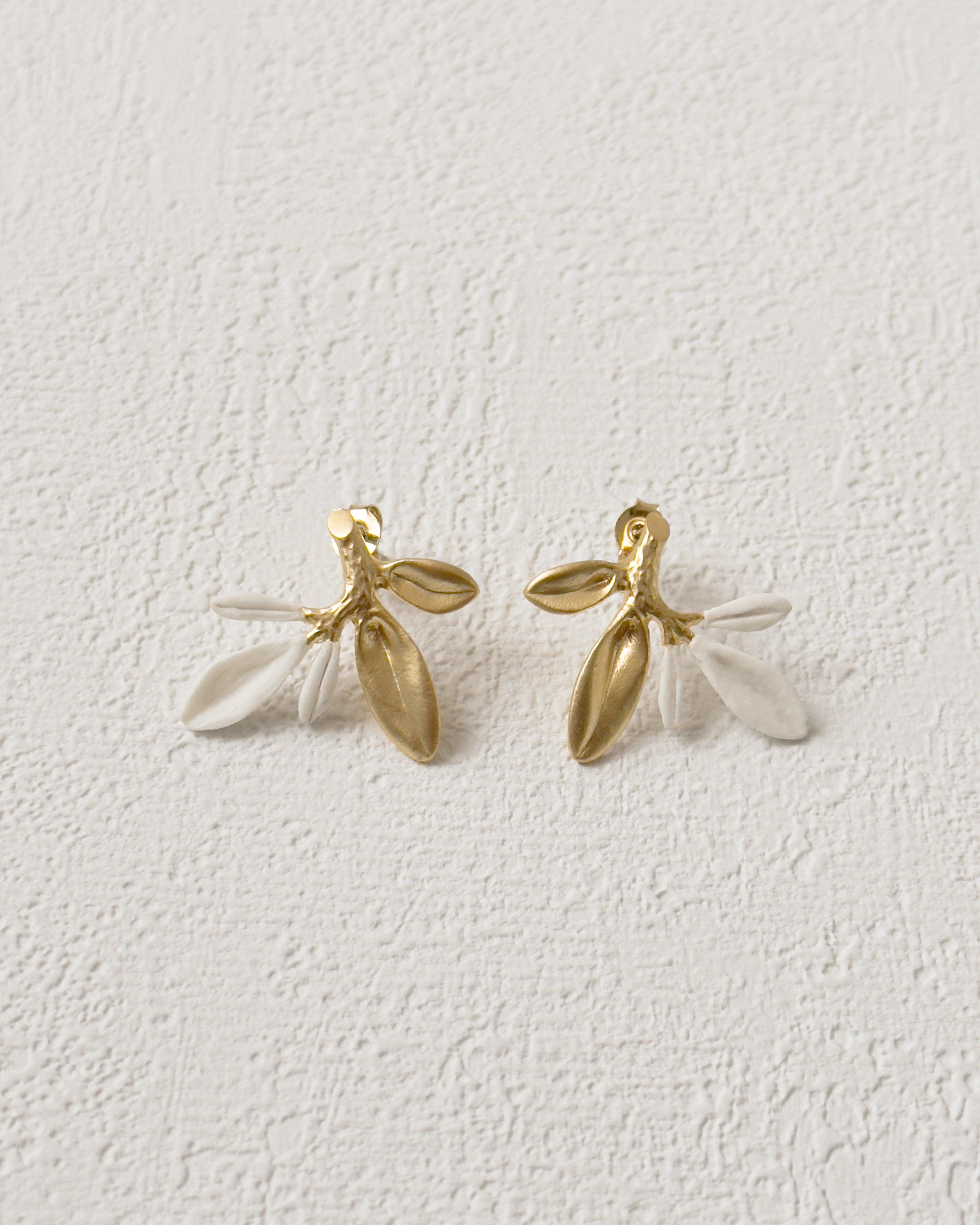Olive - Boucles d’oreilles Puces en Céramique et Plaqué or 16K