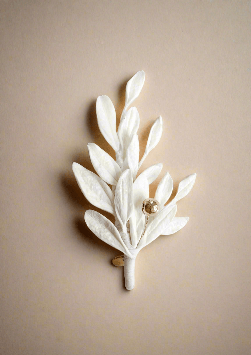 Olive Ceramic Boutonniere for the Bride and Groom