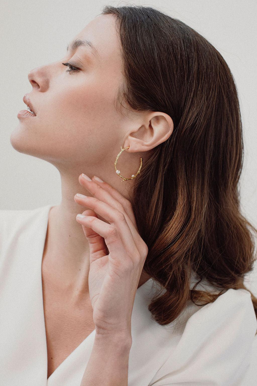 Acacia Creoles - Natural Pearl Earrings & 21C Gold Plated