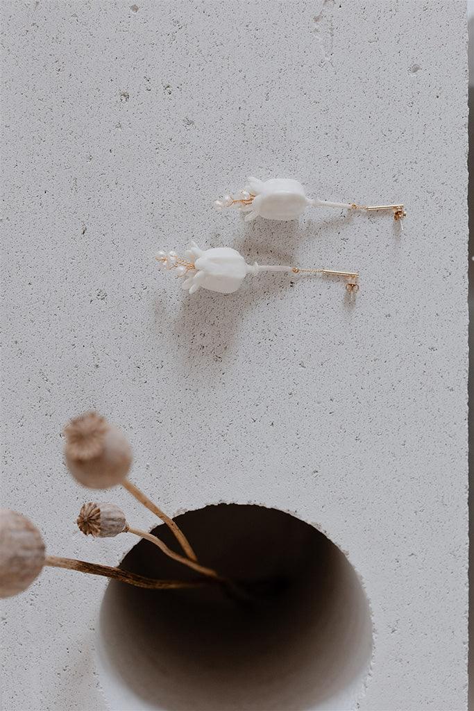 Celestial Capsules - Natural Pearl & Ceramic Dangle Earrings