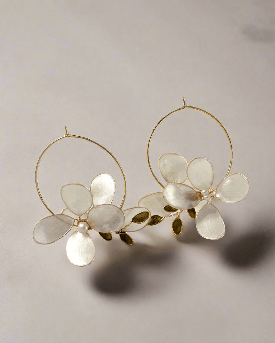 Gaia Creoles - Natural pearl & resin earrings