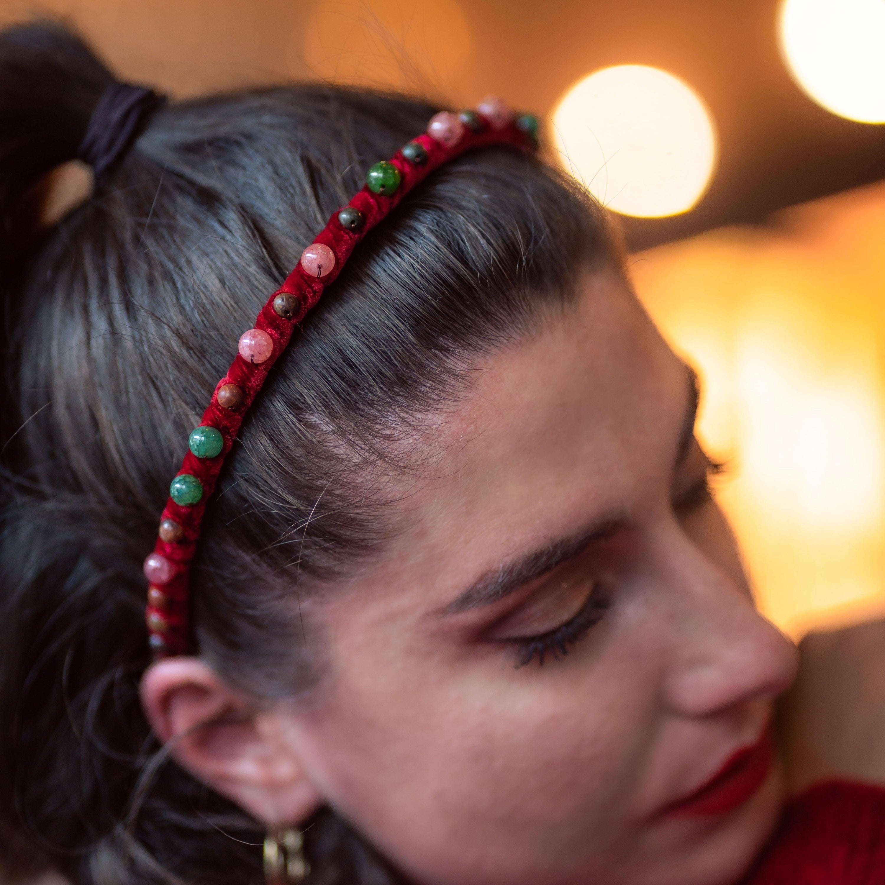Velvet Beaded Headband 